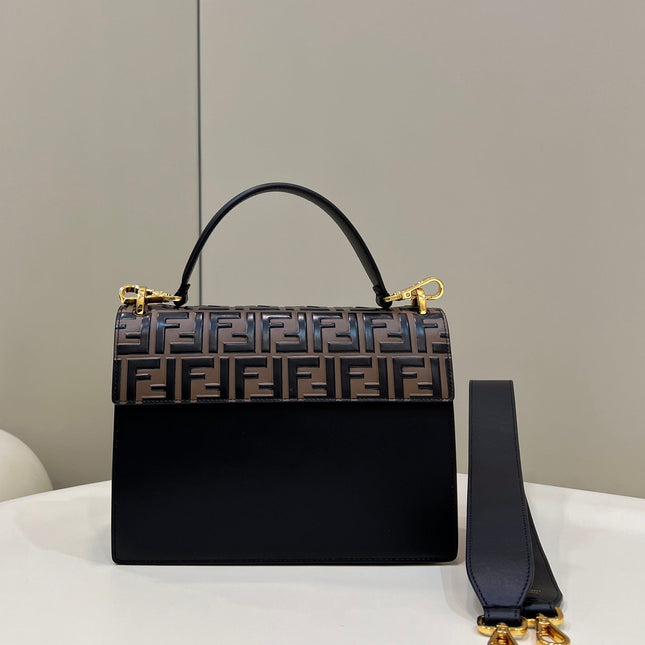 FENDI KANI 26 BAG IN BLACK MIX CHOCOLATE BROWN FFF CALFSKIN WITH GOLD HARDWARE