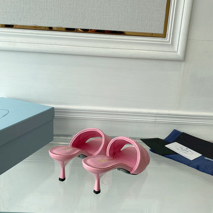 Pra Heeled Sandal 65 Pointed Sole Quilted Pink Leather
