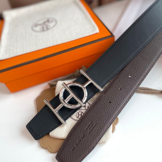 ULYSSE BELT BUCKLE & REVERSIBLE CHOCOLATE BROWN LEATHER STRAP 38MM SILVER HARDWARE