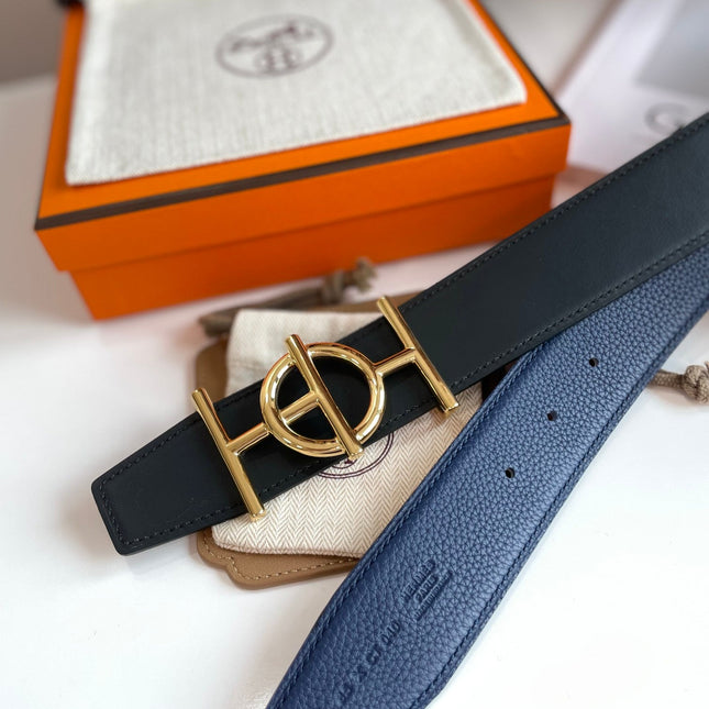 ULYSSE BELT BUCKLE & REVERSIBLE NAVY BLUE LEATHER STRAP 38MM GOLD HARDWARE