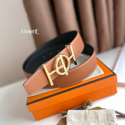 ULYSSE BELT BUCKLE & REVERSIBLE GINGER ORANGE LEATHER STRAP 38MM GOLD HARDWARE