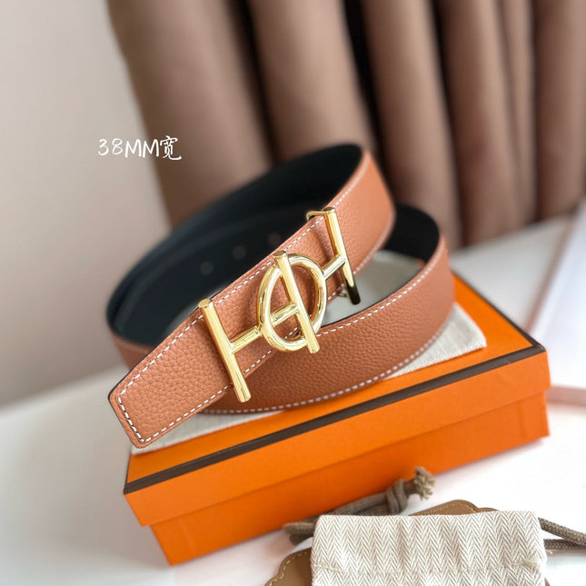 ULYSSE BELT BUCKLE & REVERSIBLE GINGER ORANGE LEATHER STRAP 38MM GOLD HARDWARE