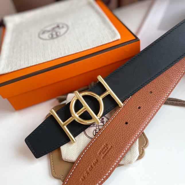 ULYSSE BELT BUCKLE & REVERSIBLE GINGER ORANGE LEATHER STRAP 38MM GOLD HARDWARE