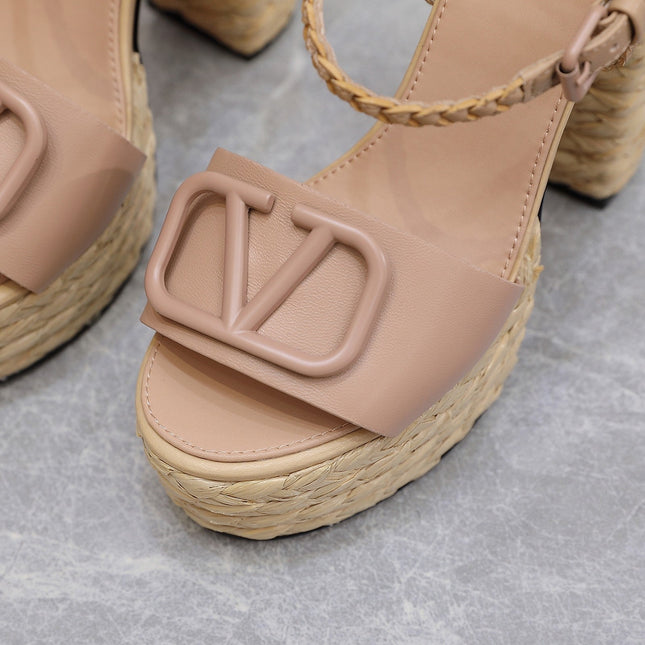 VLTN ESPADRILLE WEDGE SANDALS 25S 130 MM IN MUTED PEACH BEIGE LAMBSKIN