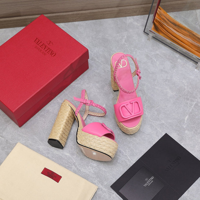 VLTN ESPADRILLE WEDGE SANDALS 25S 130 MM IN PINK LAMBSKIN
