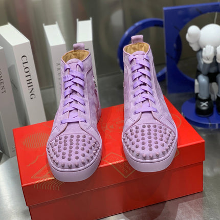 LOU SPIKES STUDDED HIGH-TOP SNEAKERS IN BABY PURPLE SUEDE