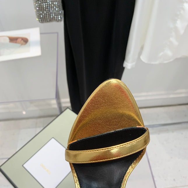 PADLOCK HIGH HEEL 10 CM SANDAL IN GOLD SHEEPSKIN