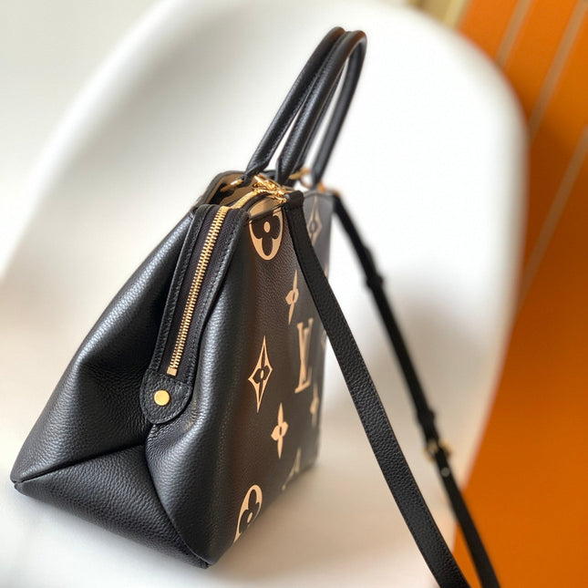 PETIT PALAIS PM LARGE SHOULDER BAG 34 IN BLACK MIX BEIGE EMBOSSED COWHIDE GOLD-TONE HARDWARE