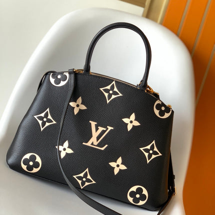 PETIT PALAIS PM LARGE SHOULDER BAG 34 IN BLACK MIX BEIGE EMBOSSED COWHIDE GOLD-TONE HARDWARE