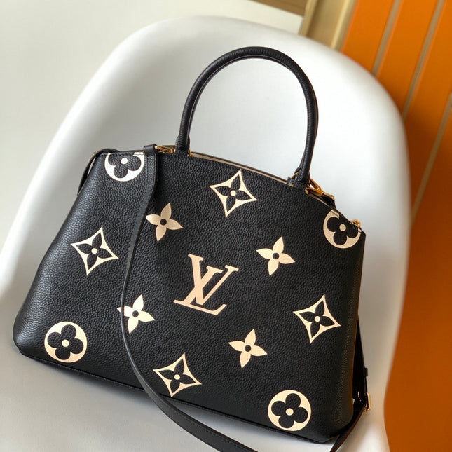 PETIT PALAIS PM LARGE SHOULDER BAG 34 IN BLACK MIX BEIGE EMBOSSED COWHIDE GOLD-TONE HARDWARE