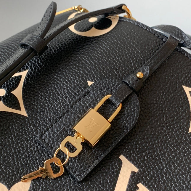 PETIT PALAIS PM LARGE SHOULDER BAG 34 IN BLACK MIX BEIGE EMBOSSED COWHIDE GOLD-TONE HARDWARE