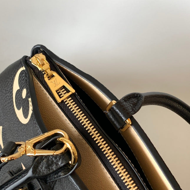 PETIT PALAIS PM LARGE SHOULDER BAG 34 IN BLACK MIX BEIGE EMBOSSED COWHIDE GOLD-TONE HARDWARE
