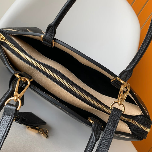 PETIT PALAIS PM LARGE SHOULDER BAG 34 IN BLACK MIX BEIGE EMBOSSED COWHIDE GOLD-TONE HARDWARE