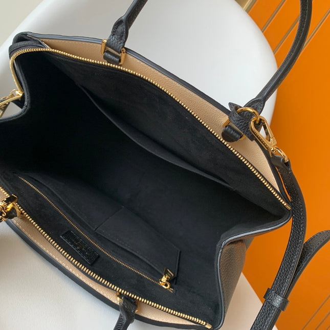 PETIT PALAIS PM LARGE SHOULDER BAG 34 IN BLACK MIX BEIGE EMBOSSED COWHIDE GOLD-TONE HARDWARE