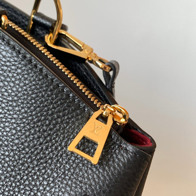 PETIT PALAIS PM LARGE SHOULDER BAG 34 IN BLACK EMBOSSED COWHIDE GOLD-TONE HARDWARE