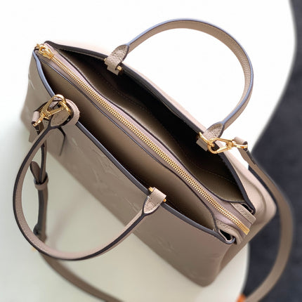 PETIT PALAIS PM LARGE SHOULDER BAG 34 IN BROWN EMBOSSED COWHIDE GOLD-TONE HARDWARE