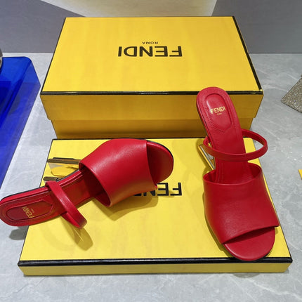 FENDI FIRST 95 MM HIGH-HEELED SANDAL IN CHERRY RED LAMBSKIN GOLD HARDWARE