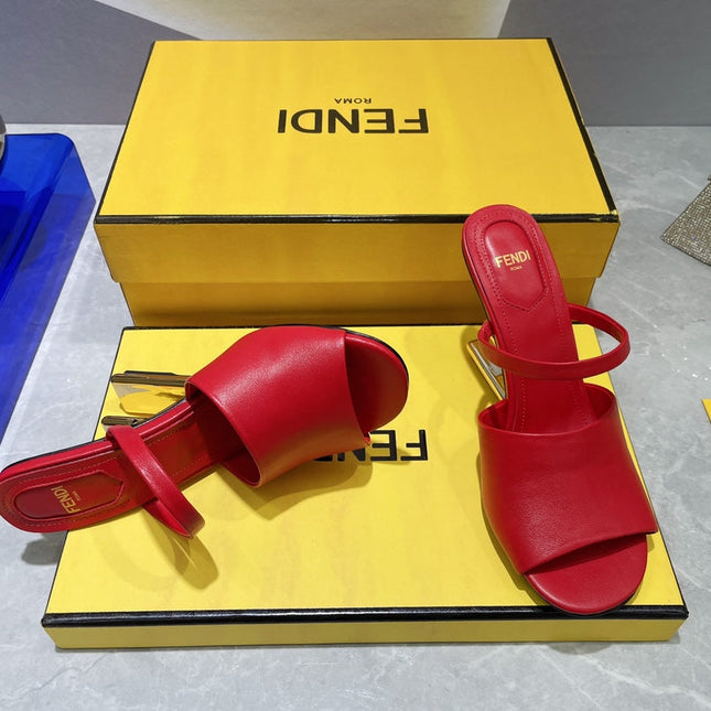 FENDI FIRST 95 MM HIGH-HEELED SANDAL IN CHERRY RED LAMBSKIN GOLD HARDWARE