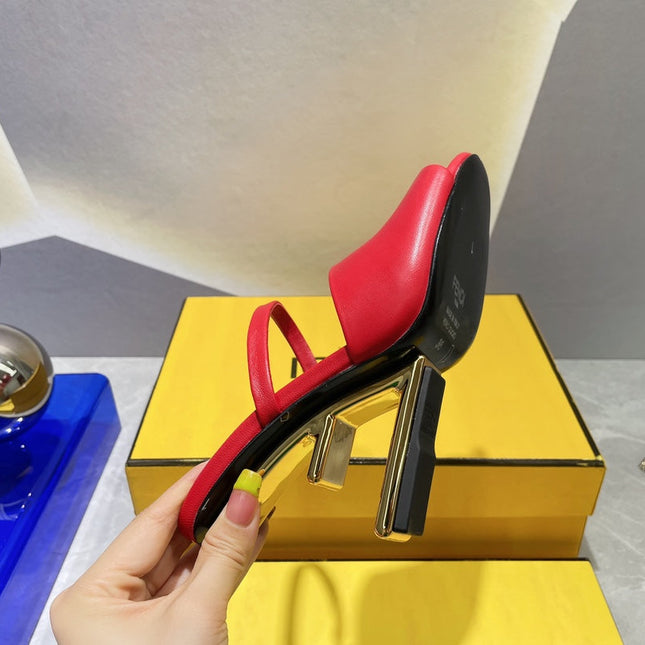 FENDI FIRST 95 MM HIGH-HEELED SANDAL IN CHERRY RED LAMBSKIN GOLD HARDWARE