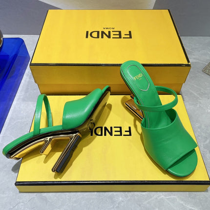 FENDI FIRST 95 MM HIGH-HEELED SANDAL IN EMERAKD GREEN LAMBSKIN GOLD HARDWARE