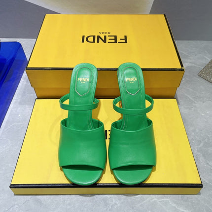 FENDI FIRST 95 MM HIGH-HEELED SANDAL IN EMERAKD GREEN LAMBSKIN GOLD HARDWARE