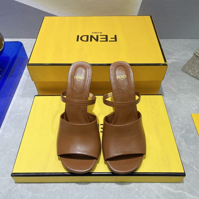 FENDI FIRST 95 MM HIGH-HEELED SANDAL IN SEPIA BROWN LAMBSKIN GOLD HARDWARE