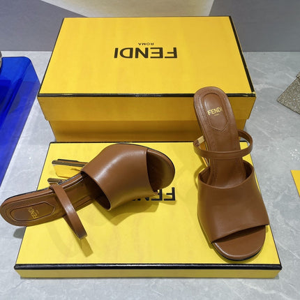 FENDI FIRST 95 MM HIGH-HEELED SANDAL IN SEPIA BROWN LAMBSKIN GOLD HARDWARE