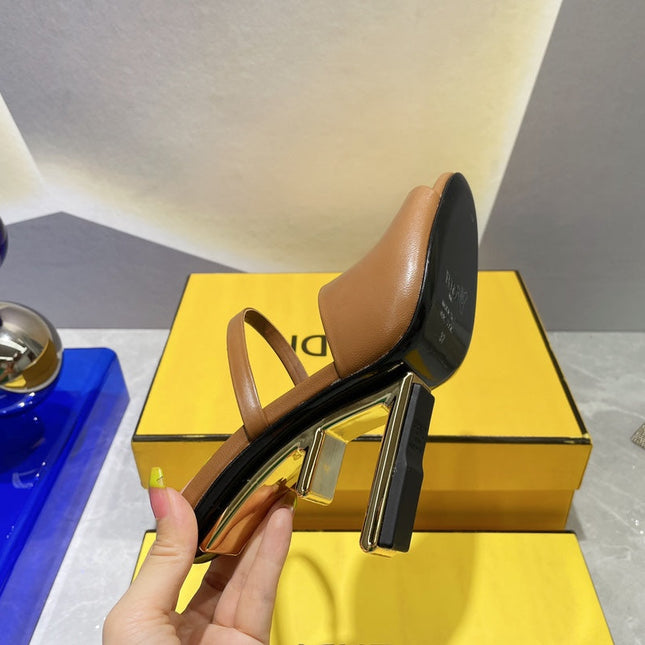 FENDI FIRST 95 MM HIGH-HEELED SANDAL IN SEPIA BROWN LAMBSKIN GOLD HARDWARE