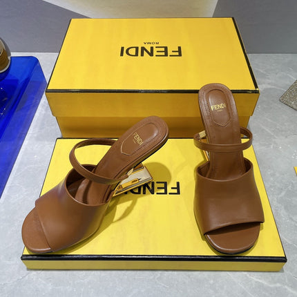 FENDI FIRST 95 MM HIGH-HEELED SANDAL IN SEPIA BROWN LAMBSKIN GOLD HARDWARE