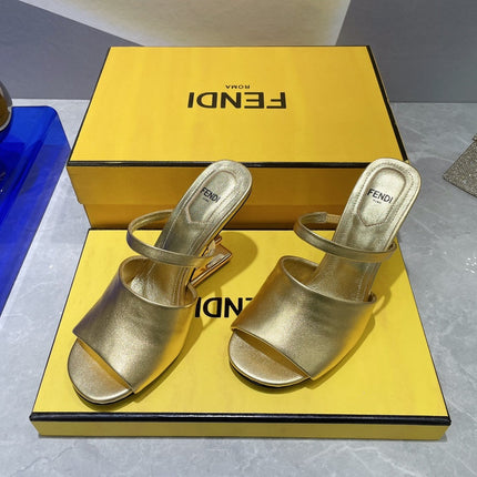 FENDI FIRST 95 MM HIGH-HEELED SANDAL IN GOLDEN LAMBSKIN GOLD HARDWARE