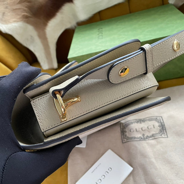 GG HORSEBIT 1955 SADDLE BAG 25 IN WHITE CANVAS AND BEIGE CALFSKIN