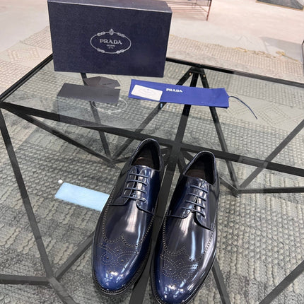 PRA BRUSHED AEGEAN BLUE LEATHER DERBY BROGUE SHOES