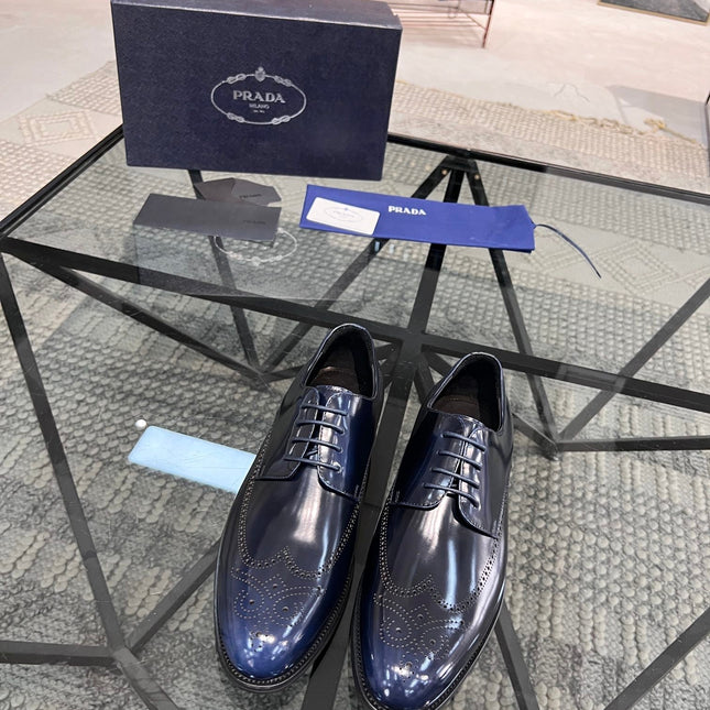 PRA BRUSHED AEGEAN BLUE LEATHER DERBY BROGUE SHOES