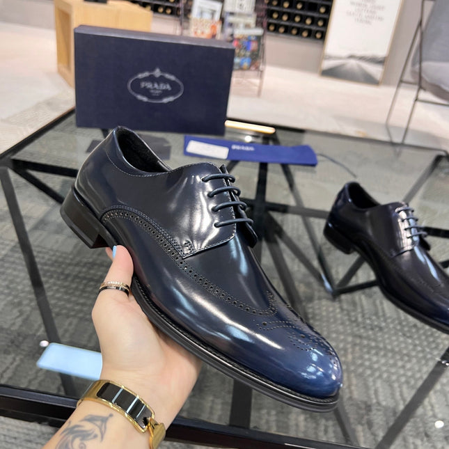 PRA BRUSHED AEGEAN BLUE LEATHER DERBY BROGUE SHOES