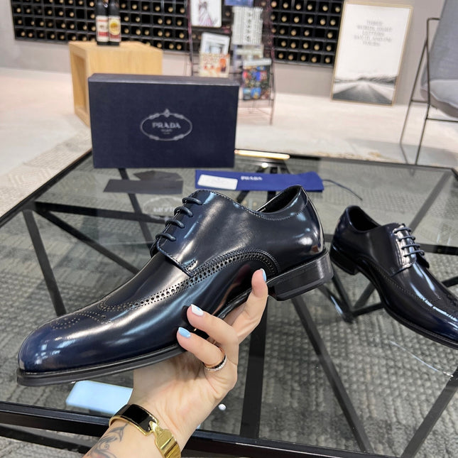 PRA BRUSHED AEGEAN BLUE LEATHER DERBY BROGUE SHOES