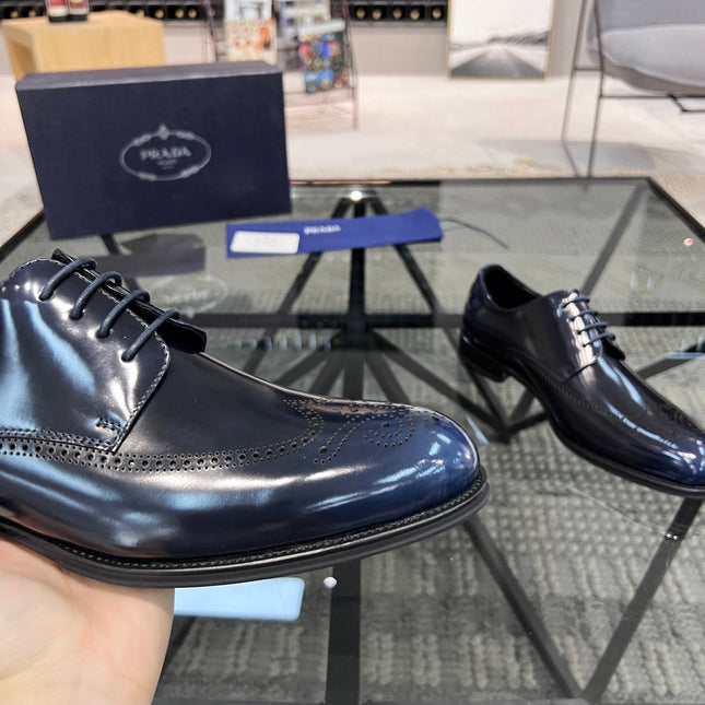 PRA BRUSHED AEGEAN BLUE LEATHER DERBY BROGUE SHOES