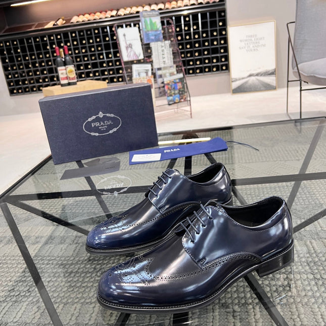 PRA BRUSHED AEGEAN BLUE LEATHER DERBY BROGUE SHOES
