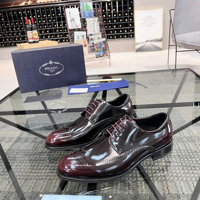 PRA BRUSHED WINE RED OMBRE LEATHER DERBY BROGUE SHOES