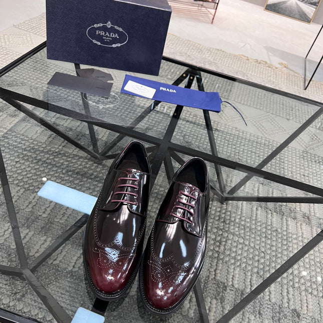 PRA BRUSHED WINE RED OMBRE LEATHER DERBY BROGUE SHOES