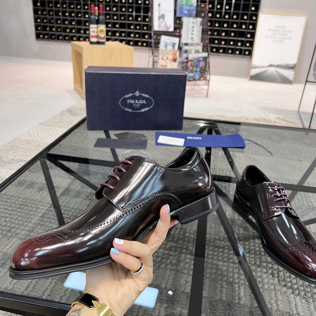 PRA BRUSHED WINE RED OMBRE LEATHER DERBY BROGUE SHOES