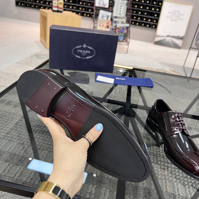 PRA BRUSHED WINE RED OMBRE LEATHER DERBY BROGUE SHOES