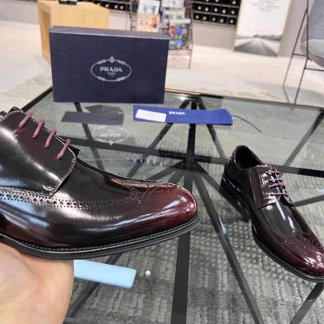 PRA BRUSHED WINE RED OMBRE LEATHER DERBY BROGUE SHOES