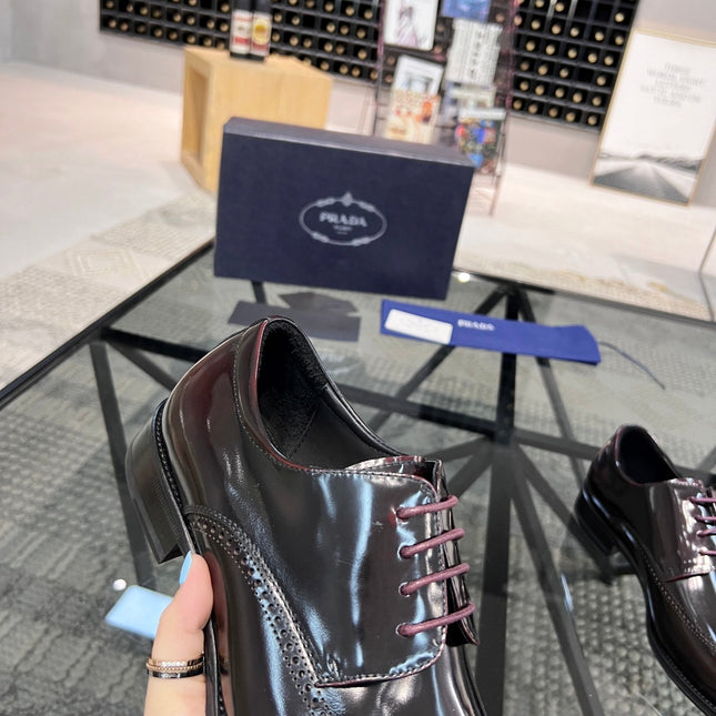 PRA BRUSHED WINE RED OMBRE LEATHER DERBY BROGUE SHOES