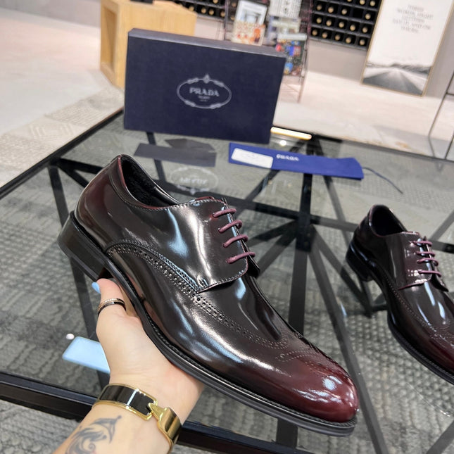 PRA BRUSHED WINE RED OMBRE LEATHER DERBY BROGUE SHOES