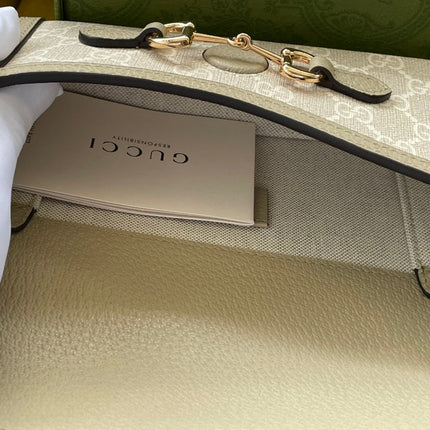 GG HORSEBIT 1955 MINI 18 BAG WHITE CANVAS AND BEIGE CALFSKIN