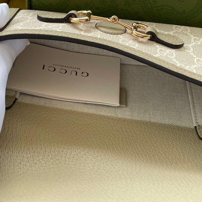 GG HORSEBIT 1955 MINI 18 BAG WHITE CANVAS AND BEIGE CALFSKIN