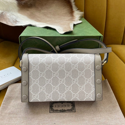 GG HORSEBIT 1955 MINI 18 BAG WHITE CANVAS AND BEIGE CALFSKIN
