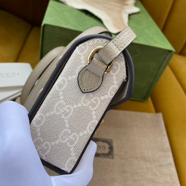 GG HORSEBIT 1955 MINI 18 BAG WHITE CANVAS AND BEIGE CALFSKIN