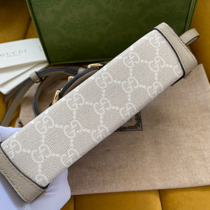 GG HORSEBIT 1955 MINI 18 BAG WHITE CANVAS AND BEIGE CALFSKIN