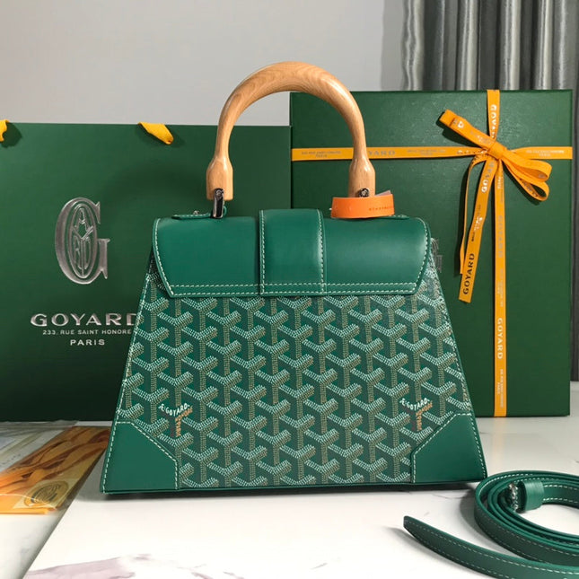 SAÏGON PM BAG 28 IN GREEN GOYARDINE CANVAS AND CALFSKIN